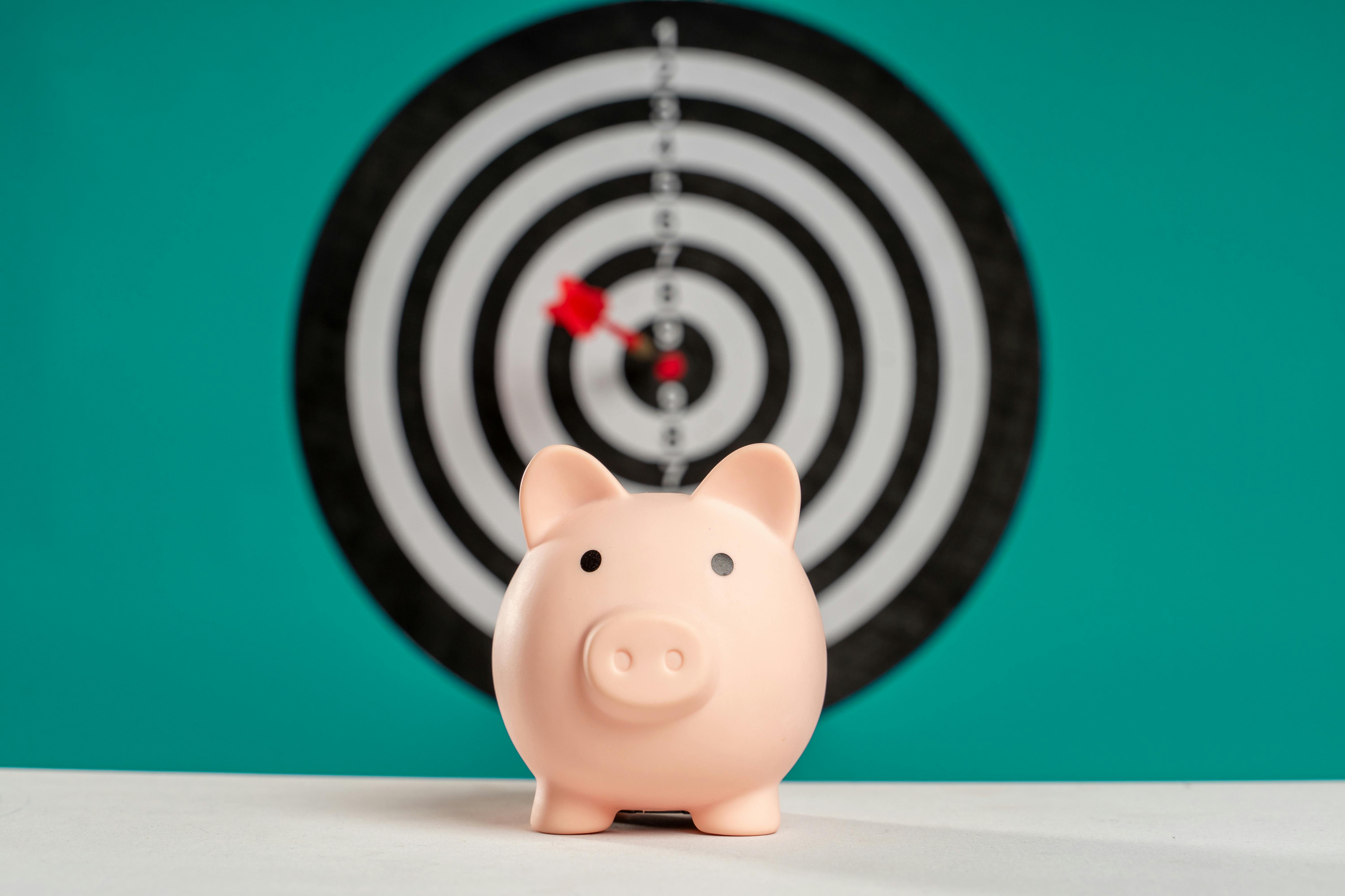 Model Pig In Front Of A Dart Board